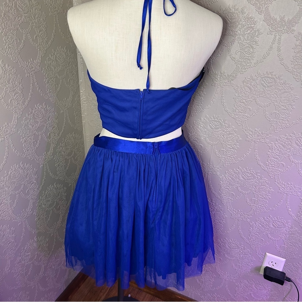 Blue Beaded Halter Top and Skirt Set B darlin 13 14 prom dress - Picture 4 of 7
